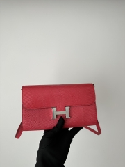 Constance To Go Crossbody Wallet, Imported Original Luxe Lizard Skin, I6 Rose Extreme (Vibrant Pink) with Silver Hardware.