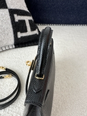 Mini Kelly II, Lizard, Imported Original Luxe Lizard Skin, CC89 Noir (Black) with Gold Hardware.