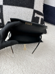 Mini Kelly II, Lizard, Imported Original Luxe Lizard Skin, CC89 Noir (Black) with Gold Hardware.