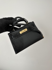 Mini Kelly II, Lizard, Imported Original Luxe Lizard Skin, CC89 Noir (Black) with Gold Hardware.