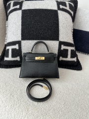 Mini Kelly II, Lizard, Imported Original Luxe Lizard Skin, CC89 Noir (Black) with Gold Hardware.