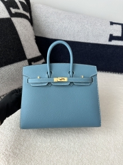 Birkin 25cm, Imported Epsom Grained Leather, CC75 Blue Jean (Denim Blue) with Gold Hardware.