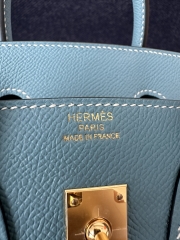 Birkin 25cm, Imported Epsom Grained Leather, CC75 Blue Jean (Denim Blue) with Gold Hardware.