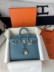 Birkin 25cm, Imported Epsom Grained Leather, CC75 Blue Jean (Denim Blue) with Gold Hardware.