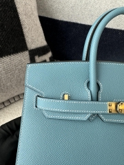 Birkin 25cm, Imported Epsom Grained Leather, CC75 Blue Jean (Denim Blue) with Gold Hardware.