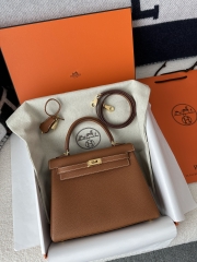 Kelly 25cm, Imported Togo Leather, CC37 Gold (Golden Brown) with Gold Hardware.