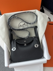 Lindy Mini in Imported Tc Clemence Leather, CK89 Noir (Black) with Silver Hardware.