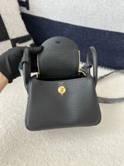 Lindy Mini in Imported Tc Clemence Leather, CC89 Noir (Black) with Gold Hardware.