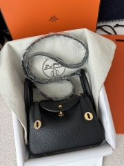 Lindy Mini in Imported Tc Clemence Leather, CC89 Noir (Black) with Gold Hardware.