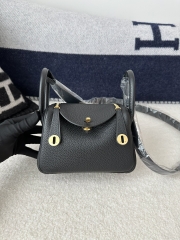 Lindy Mini in Imported Tc Clemence Leather, CC89 Noir (Black) with Gold Hardware.