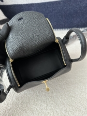 Lindy Mini in Imported Tc Clemence Leather, CC89 Noir (Black) with Gold Hardware.