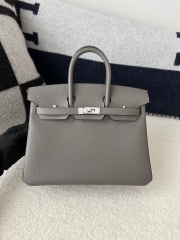 Birkin 25cm in Imported Togo Leather, 8F Etain (Gray) with Silver Hardware.