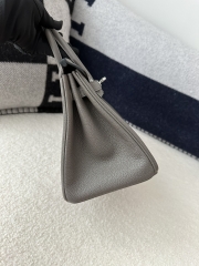 Birkin 25cm in Imported Togo Leather, 8F Etain (Gray) with Silver Hardware.