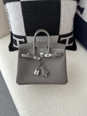 Birkin 25cm in Imported Togo Leather, 8F Etain (Gray) with Silver Hardware.