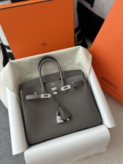 Birkin 25cm in Imported Togo Leather, 8F Etain (Gray) with Silver Hardware.