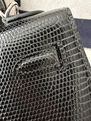 Kelly 25cm in Imported Lizard Skin, CK89 Noir (Black) with Silver Hardware.