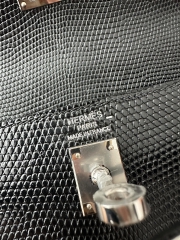 Kelly 25cm in Imported Lizard Skin, CK89 Noir (Black) with Silver Hardware.