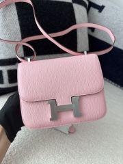 Constance 18cm New Mirror Version in Imported Chevre Goat Leather, 3Q Pink with Silver Hardware