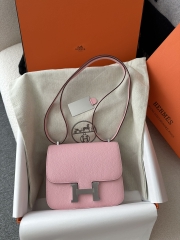 Constance 18cm New Mirror Version in Imported Chevre Goat Leather, 3Q Pink with Silver Hardware