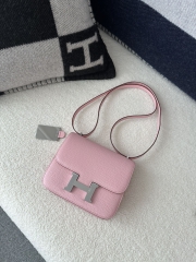 Constance 18cm New Mirror Version in Imported Chevre Goat Leather, 3Q Pink with Silver Hardware