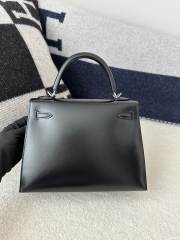 Kelly 25cm in Imported Box Calfskin, CK89 Noir Black with Silver Hardware
