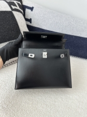 Kelly 25cm in Imported Box Calfskin, CK89 Noir Black with Silver Hardware
