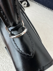 Kelly 25cm in Imported Box Calfskin, CK89 Noir Black with Silver Hardware