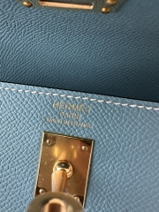 Kelly 25cm in imported Epsom grained leather, CC75 Blue Jean (denim blue) with gold hardware.
