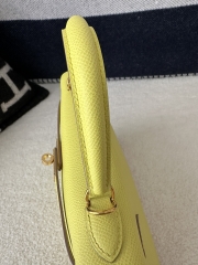 Kelly 25cm in imported Epsom grained leather, 9R Lime (lemon yellow)  with gold hardware.