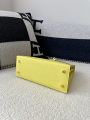 Kelly 25cm in imported Epsom grained leather, 9R Lime (lemon yellow)  with gold hardware.