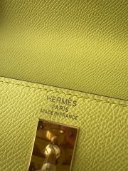 Kelly 25cm in imported Epsom grained leather, 9R Lime (lemon yellow)  with gold hardware.