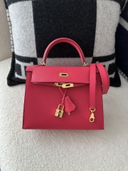 Kelly 25cm in Imported Epsom Grained Leather, I6 Rose Extreme (Vibrant Pink) with Gold Hardware