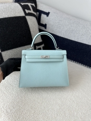 Kelly 25cm in Imported Epsom Grained Leather, U2 Bleu Zephyr (Breeze Blue) with Silver Hardware