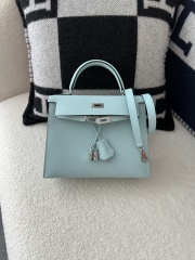 Kelly 25cm in Imported Epsom Grained Leather, U2 Bleu Zephyr (Breeze Blue) with Silver Hardware