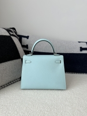 Kelly 25cm in Imported Epsom Grained Leather, U2 Bleu Zephyr (Breeze Blue) with Silver Hardware
