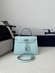 Kelly 25cm in Imported Epsom Grained Leather, U2 Bleu Zephyr (Breeze Blue) with Silver Hardware