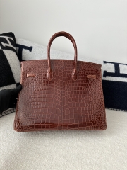 Birkin 35cm in Shiny Porosus Crocodile (top-grade imported HCP-dyed glossy crocodile leather, Nile crocodile with inverted 
