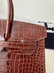 Birkin 35cm in Shiny Porosus Crocodile (top-grade imported HCP-dyed glossy crocodile leather, Nile crocodile with inverted 