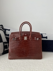 Birkin 35cm in Shiny Porosus Crocodile (top-grade imported HCP-dyed glossy crocodile leather, Nile crocodile with inverted 