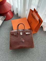 Birkin 35cm in Shiny Porosus Crocodile (top-grade imported HCP-dyed glossy crocodile leather, Nile crocodile with inverted 