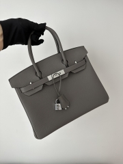 Birkin 30cm in Imported Togo Calfskin Leather, 8F Etain (Tin Grey) with Silver Hardware.