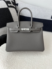 Birkin 30cm in Imported Togo Calfskin Leather, 8F Etain (Tin Grey) with Silver Hardware.