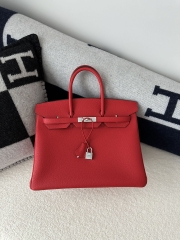 Birkin 35cm in Imported Togo Calfskin Leather, Q5 Rouge Casaque (Flag Red) with Silver Hardware.