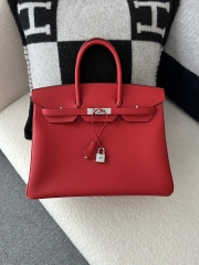 Birkin 35cm in Imported Togo Calfskin Leather, Q5 Rouge Casaque (Flag Red) with Silver Hardware.