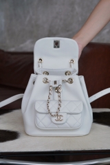 CHANEL 24P Duma Backpack White Genuine Leather