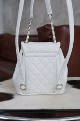 CHANEL 24P Duma Backpack White Genuine Leather