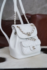CHANEL 24P Duma Backpack White Genuine Leather