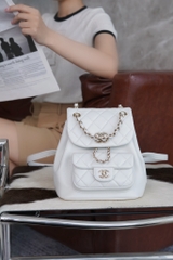 CHANEL 24P Duma Backpack White Genuine Leather