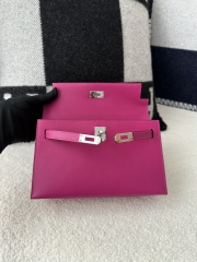 Kelly Pochette 22cm in Imported Swift Calfskin, L3 Rose Purple with Silver Hardware