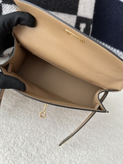 Kelly Pochette 22cm in Imported Swift Calfskin, 0M Chai Milk Tea Color with Gold Hardware